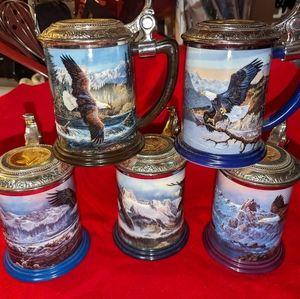 SET OF 5 EAGLE COLLECTABLES BEER STEINS